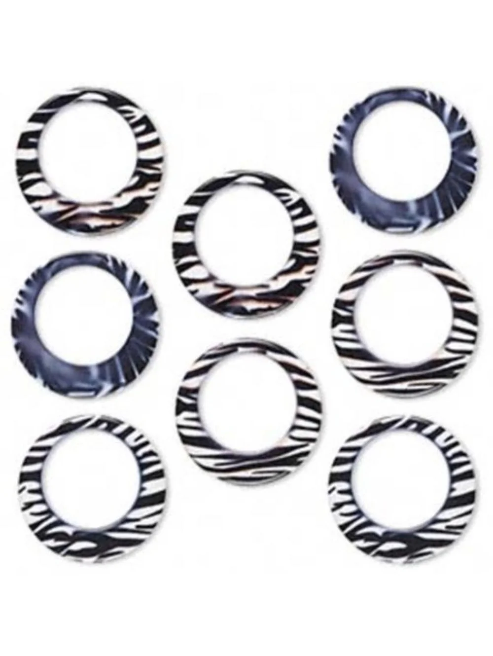 Zebra Animal Print Decalcomania Black & White Donut Pendant Beads 8 pcs